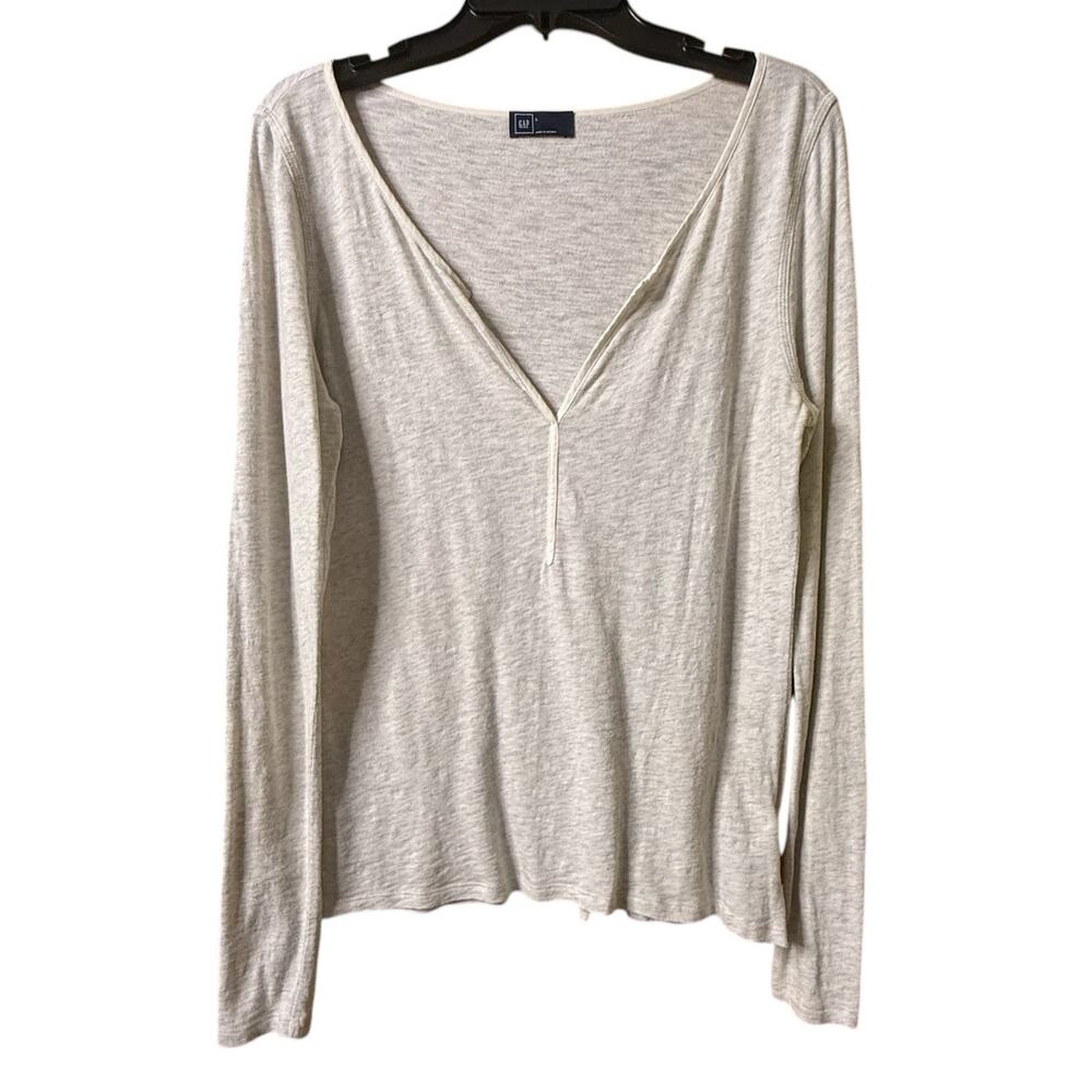 GAP Long Sleeve Cotton Shirt Size L in Gray/Cream